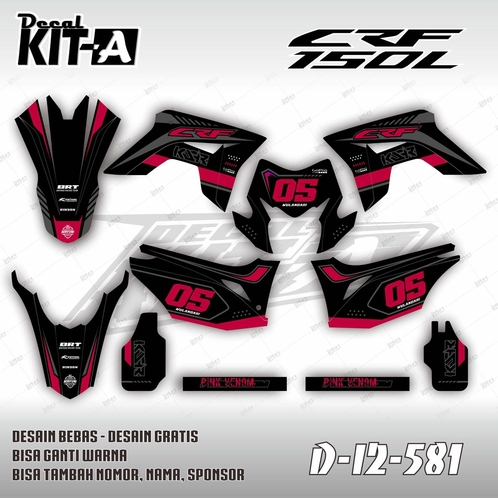 Decal CRF 150 L Stiker Crf 150 L Supermoto Dekal Sticker Striping CRF 150 L Tengkorak Pink Hitam