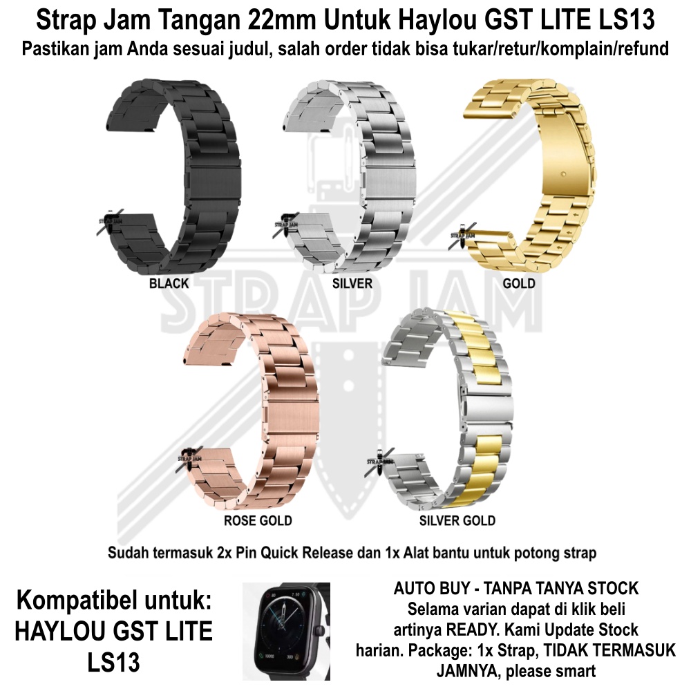 Strap Untuk Haylou GST Lite LS13 22mm - Tali Jam Tangan Stainless Steel Padat Bukan Hollow