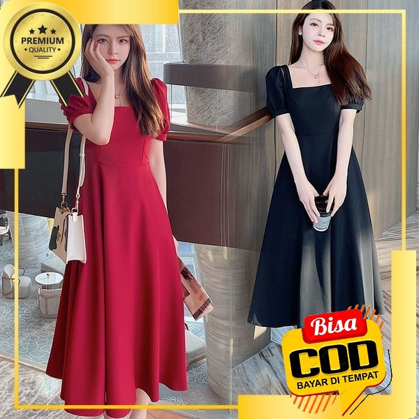 Dress Natal Wanita Terbaru Korea Baju Pesta Imlek Merah Casual Dress Gaun Batik Modern Kekinian Dres