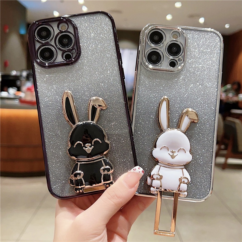 Casing Ponsel Secara Bertahap Berubah Warna Kompatibel Untuk iphone14 13 12 11promax x xs xsmax shockproof soft shell Stand alone rabbit mobile phone bracket back cover