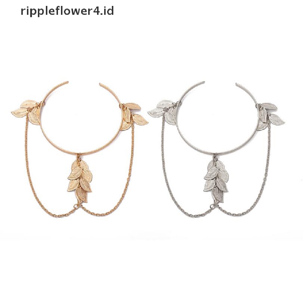 {rippleflower4.id} Boho Retro Daun Upper Cuff Bangle Ban Lengan Arm Slave Rantai Gelang Perhiasan~