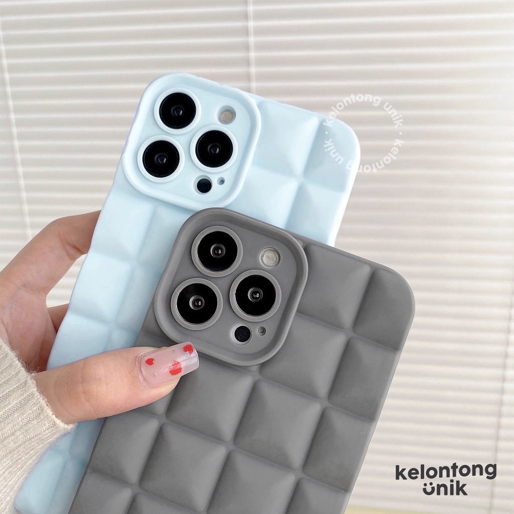 (Seri 3) For iPhone - Waffle Silicone Case/ Puffy Grid Case