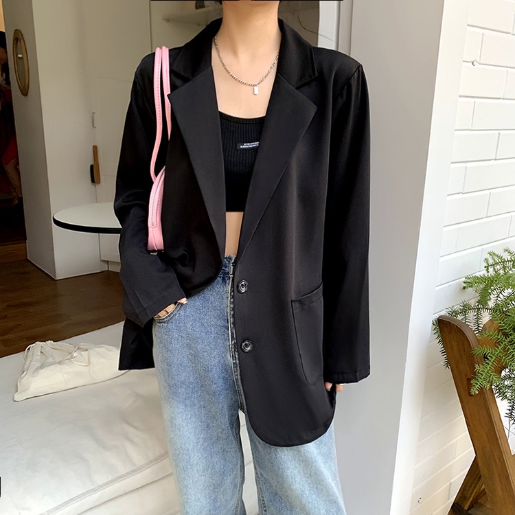 korean style outer basic crop top jaket lengan panjang jaket wanita/atasan hitam