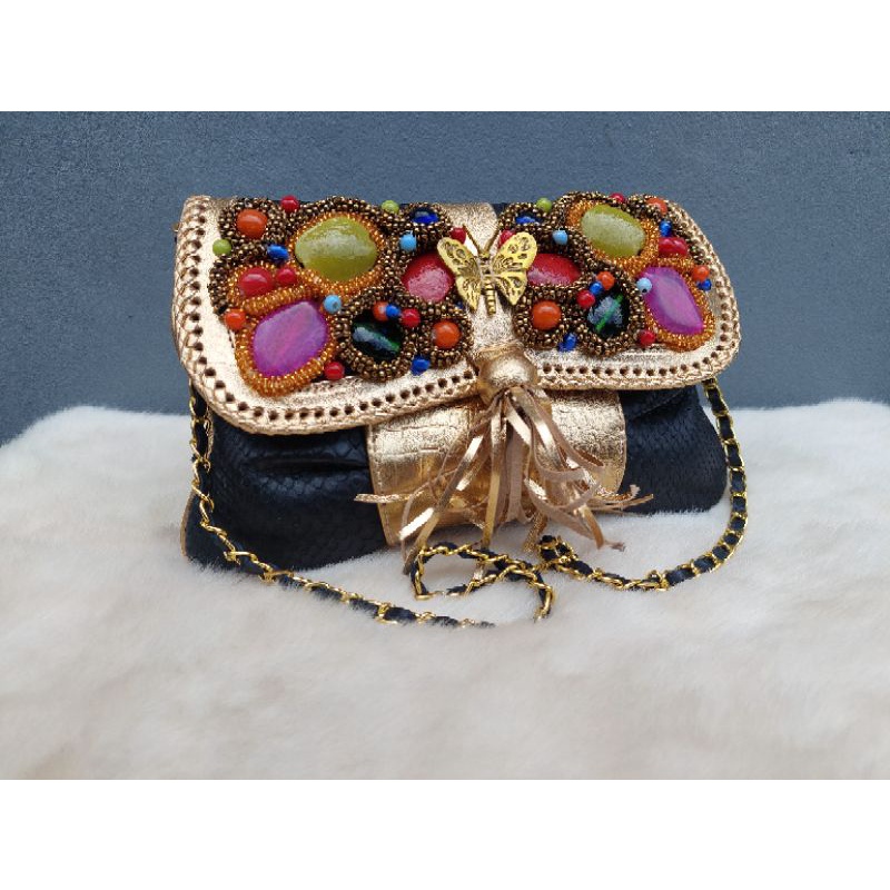 Cluth Minang S Kulit Ular / Tas Pesta Kulit Ular / Tas Pesta Mewah / Tas Pesta Warna Hitam