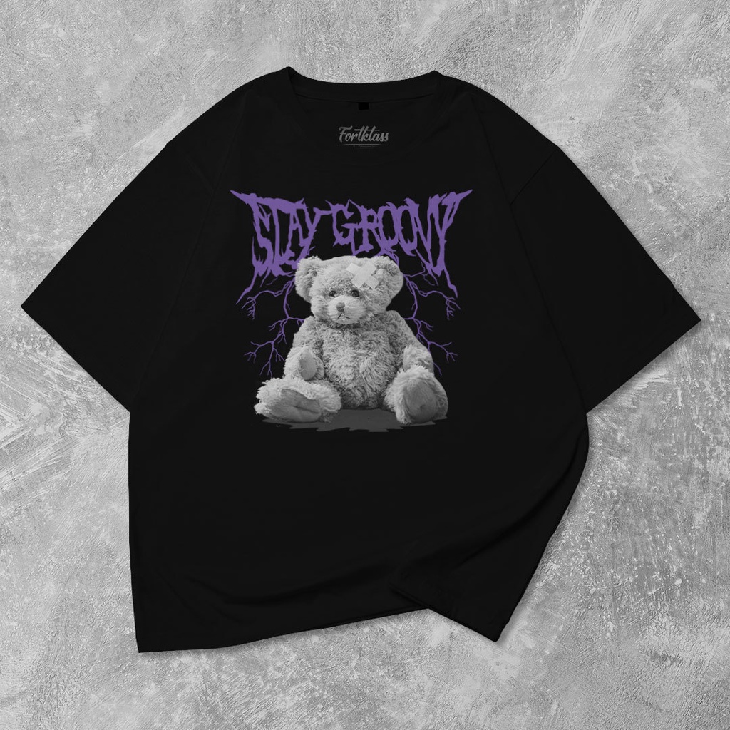 Fortglass Bear Groovy Kaos Oversize T-Shirt Cowok Premium