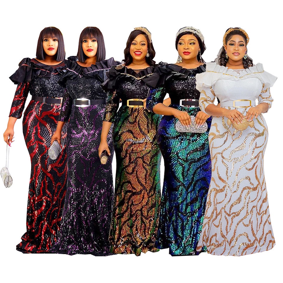 Dress Wanita Import  Supply Afrika   Wanita Berpayet Borr Maxi Gaun Slim-Fit Fishtail Rok Malam kostum