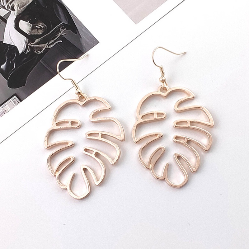 Fancyqube Anting Daun Palem Monstera Besar Garis Emas Menjuntai Anting Bohemian Musim Panas Festvial Perhiasan Untuk Wanita Perempuan