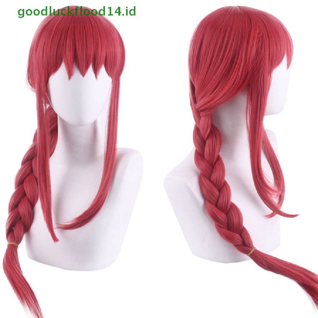 [GOOGFOUR] Wanita Makima Anime Rantai Man Cosplay Panjang Dikepang Lurus Rambut Sintetis Halloween Merah Bermain Peran Pesta Wig Aksesoris [TOP]