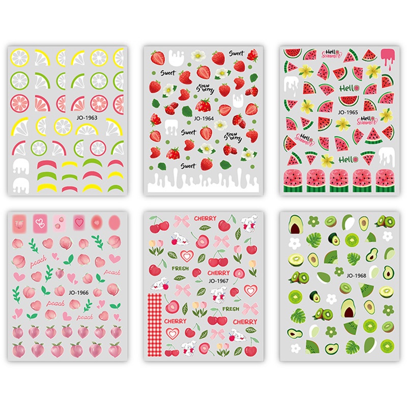 3D kuku applique, kecil strawberry orange kecil segar stiker kuku ramping Thin Nail Stickers