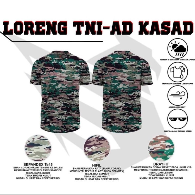 KAOS LORENG TNI AD TERBARU KAOS LORENG TNI NKRI KAOS KASAD BAHAN DRY-FIT