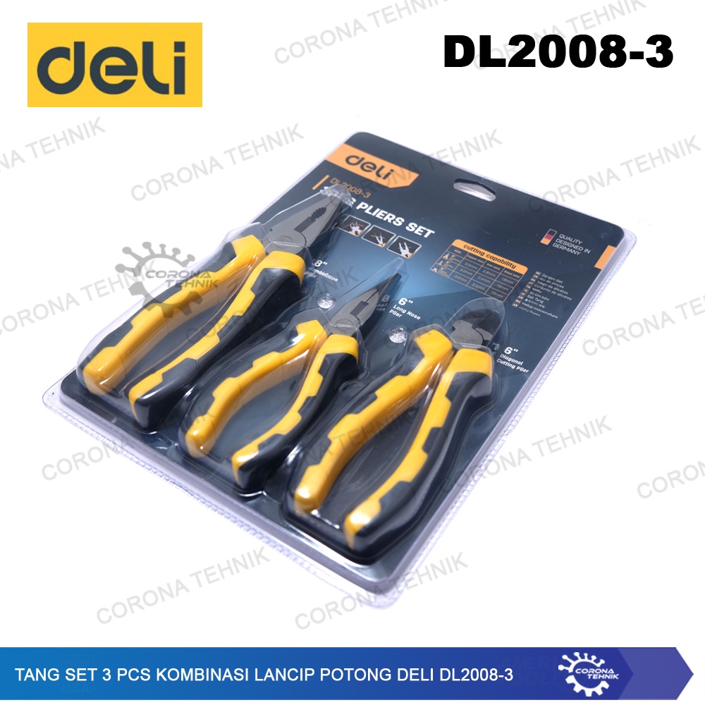 Tang Set 3 Pcs Kombinasi Lancip Potong Deli DL2008-3