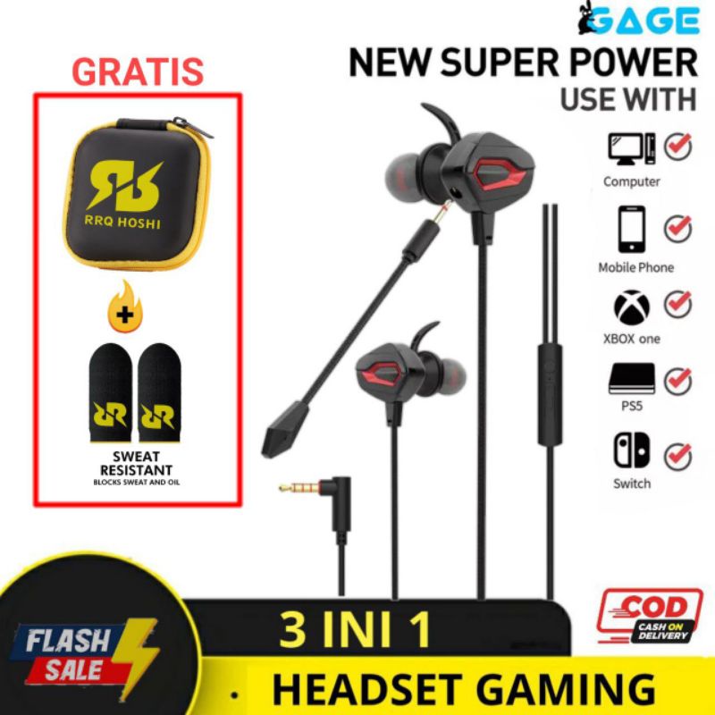 GRATIS BOX RRQ HOSHI - HEADSET EARPHONE GAMERS WITH MIC STREO BASS FOR GAME MOBILE LEGEND PUBG FF PREMIUM
