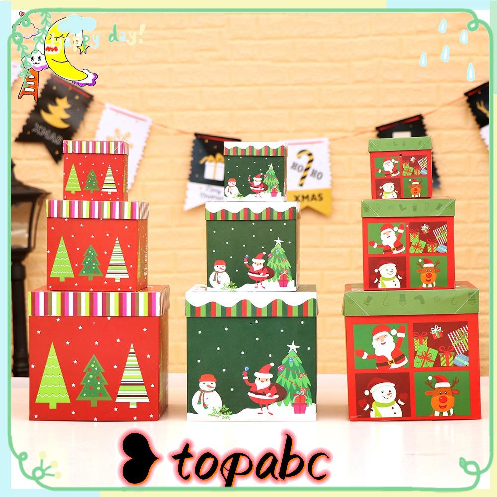 Top 3pcs Kotak Hadiah Natal Christmas Holiday Dekorasi Christmas Ornament Square