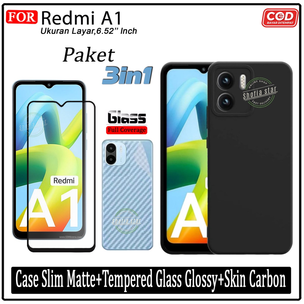 PAKET 3IN1 Case Redmi A1 2022 10C 10A Softcase Slim Black Premium Protect Casing