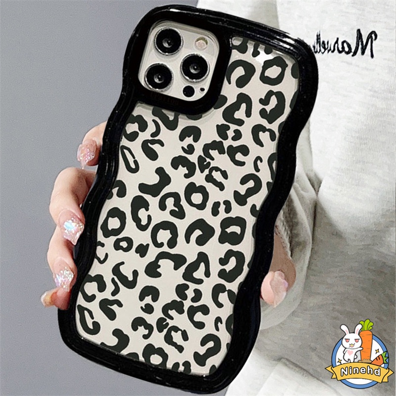 IPHONE Casing Kompatibel Untuk Iphone14 13 12 11 Pro Max X Xr Xs Max8 7 6 6s Plus Ungu Tua Motif Leopard Gelombang Frame Phone Case Silikon Soft Case Cover Pelindung