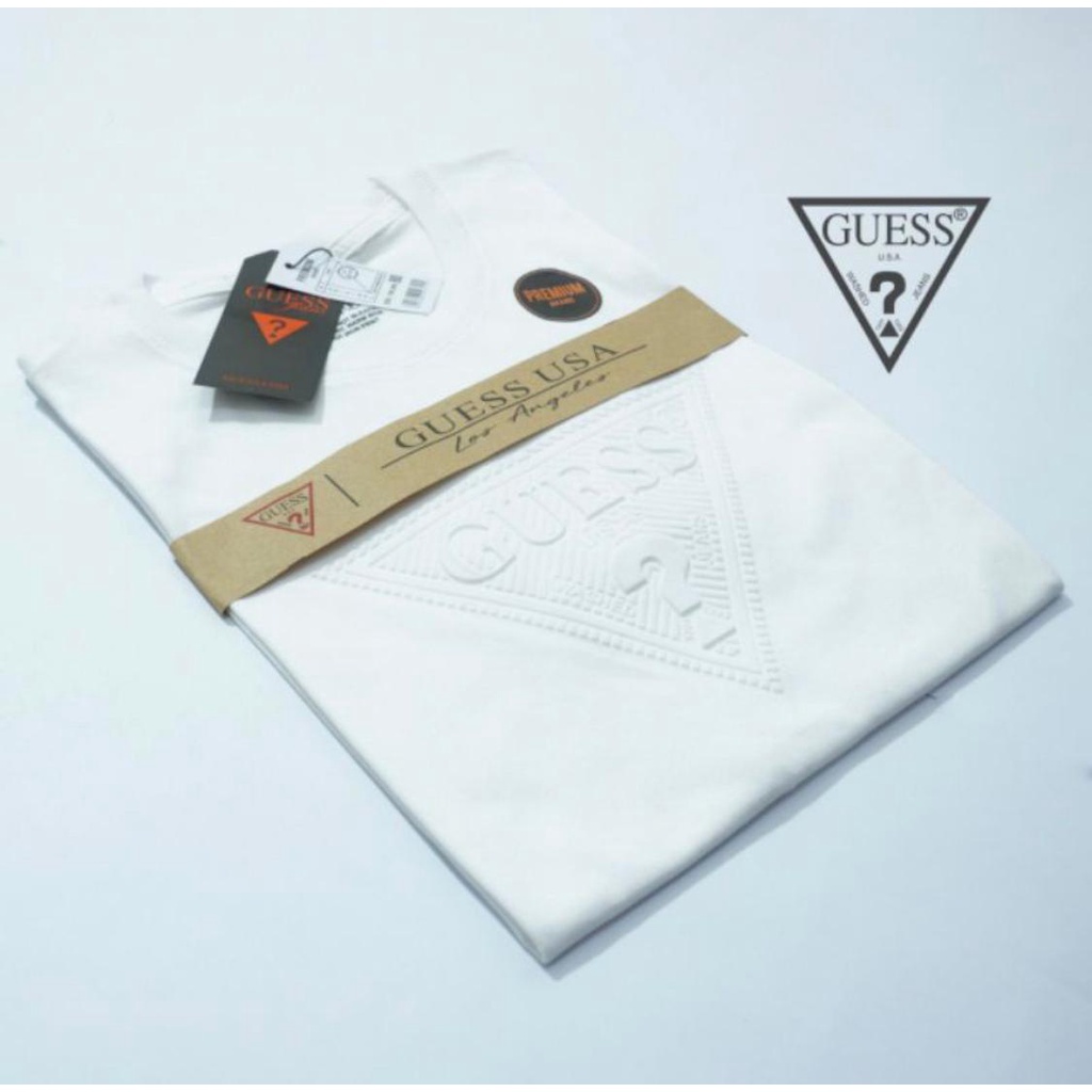 T-Shirt  Baju Kaos Guess Putih Sablon Timbul - Emboss  Premium Quality