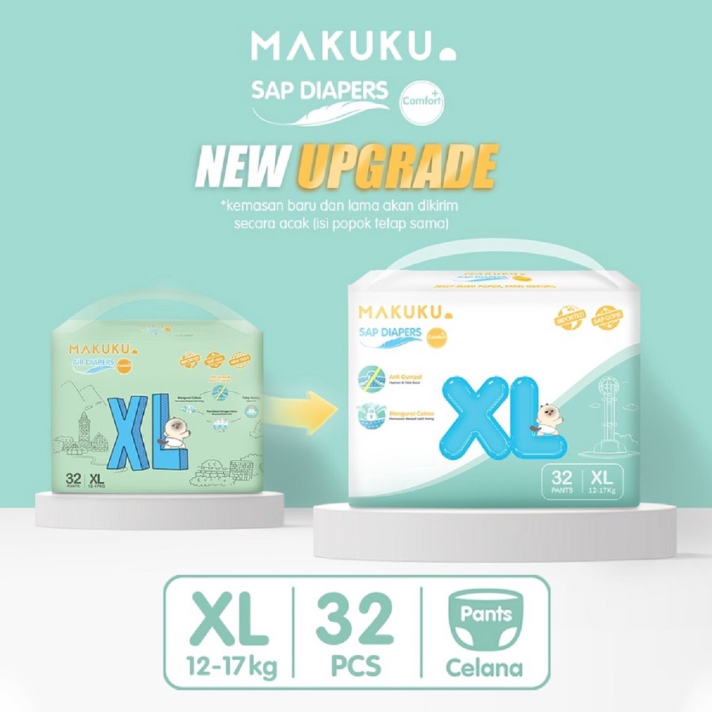 MAKUKU AIR DIAPERS COMFORT PANTS XL32 / POPOK CELANA BAYI SAP ANTI GUMPAL