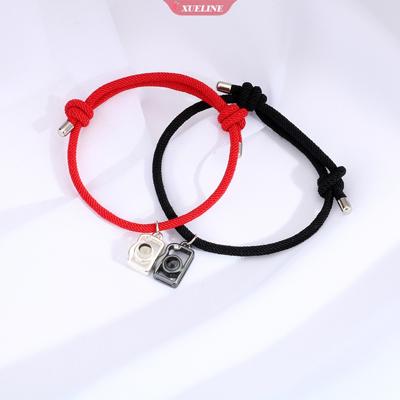Gelang Liontin Bentuk Kamera Fashion, Gelang Pecinta Tali Merah Dan Hitam Batu Proyeksi Magnet100Bahasa I love you Valentine Day bracelet [ZXL]