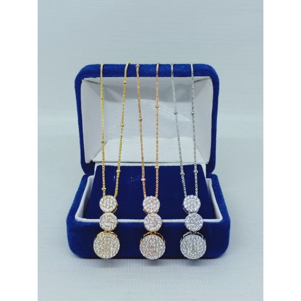 kalung perak asli silver 925 lapis emas/kalung rantai itali jedar+liontin bulat di*r tumpuk 3 cor mp full/asli silver/fashion wanita