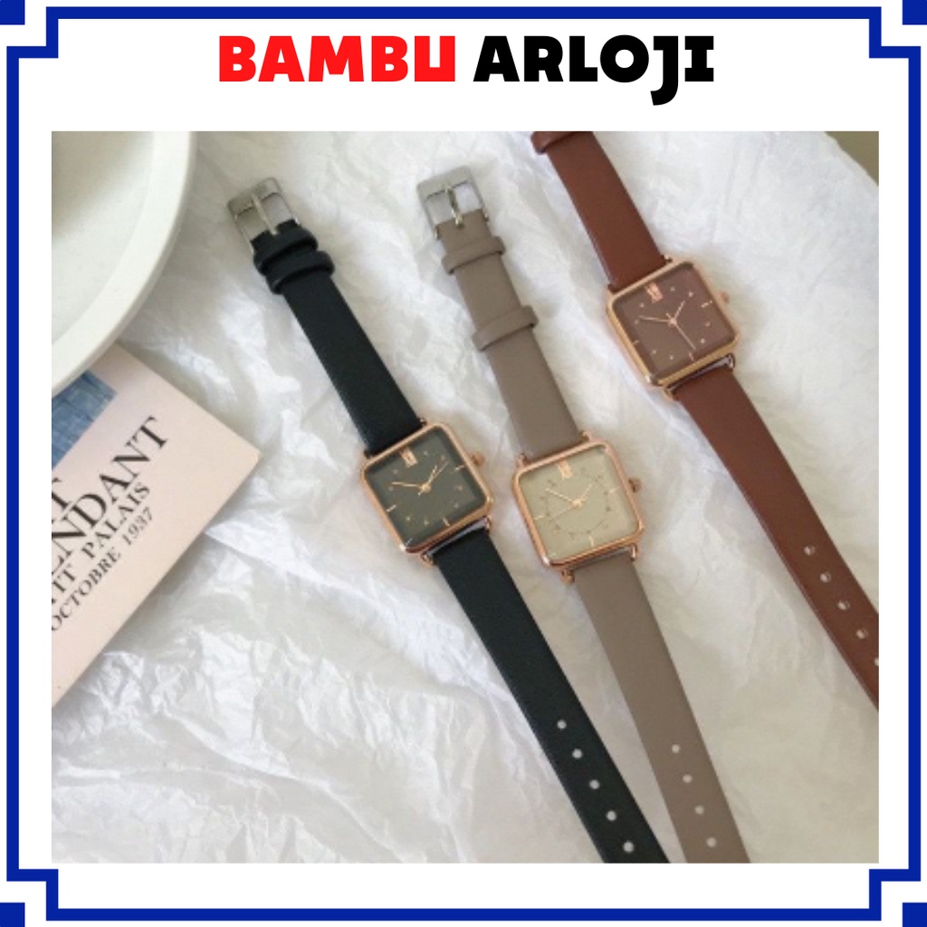 BAJ Jam Tangan Quartz Strap PU Analog Casual Gaya Retro Wanita Persegi Watch Korean Fashion RM030