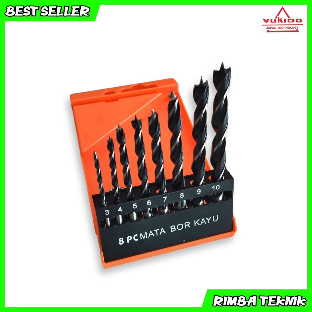 Mata Bor Kayu Set 8 pcs 3mm - 10mm Auger Bit Yukido Wood Working Drill Bit Set Japan Style