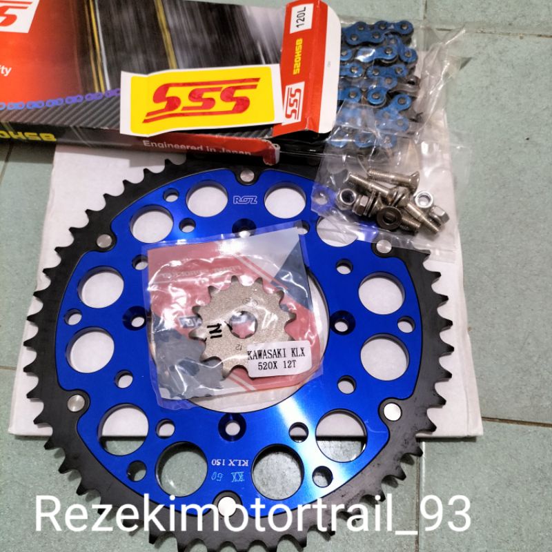 Gear Set 520 ROZ Biru KLX 150 D Tracker 150 KLX 140 PNP Gear Paket 520 KLX 150 D Tracker 150 KLX 140