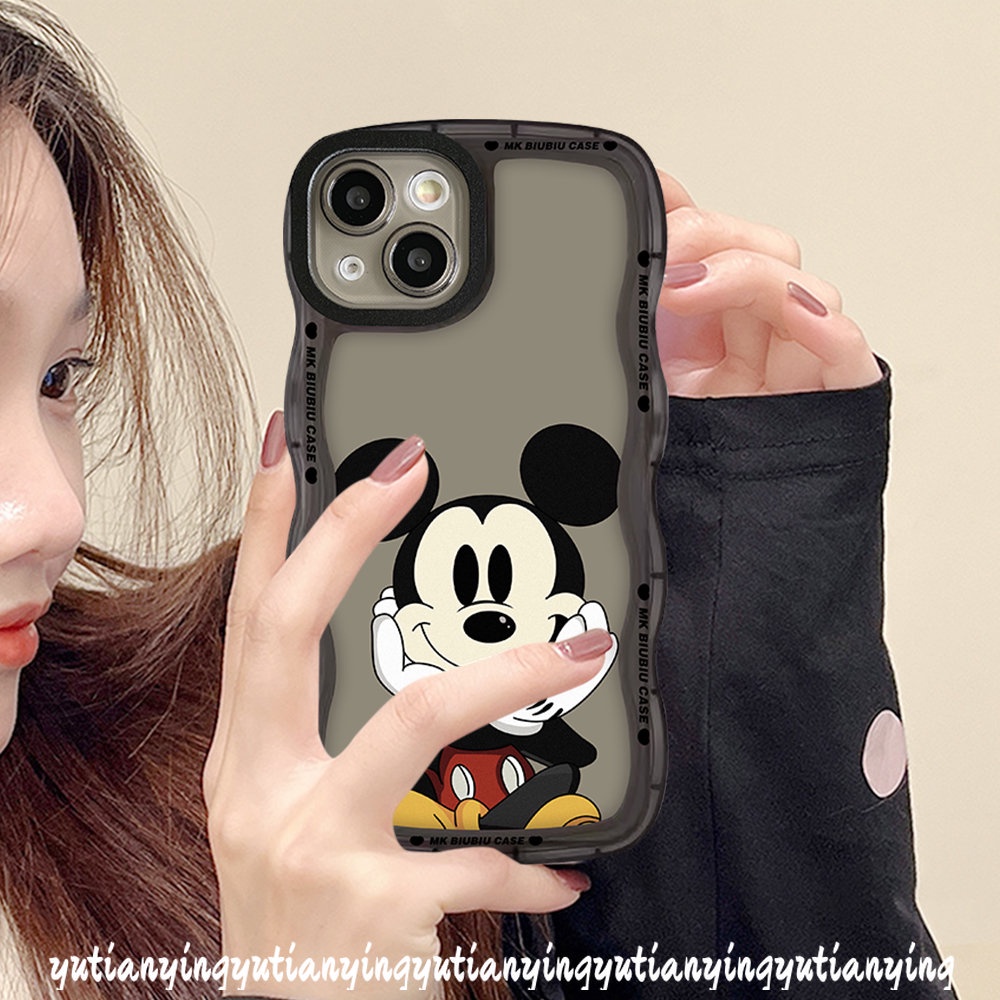 IPHONE Kompatibel Untuk Iphone6 6s 87 Plus 11 14 13 12 Pro Max 14Plus XR X XS Max SE 2020pinggiran Bergelombang Lucu Kartun Mickey Mouse Lembut TPU Couple Phone Case