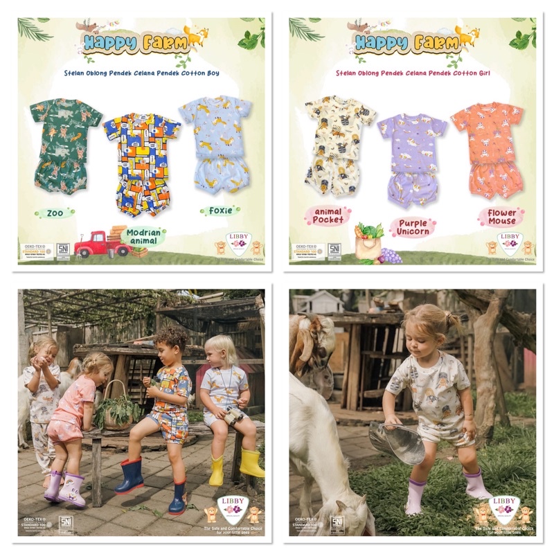 1 pc Libby Stelan Oblong Pendek anak rib Tipis Cotton / Stelan Oblong cotton motif Boy and Girls series