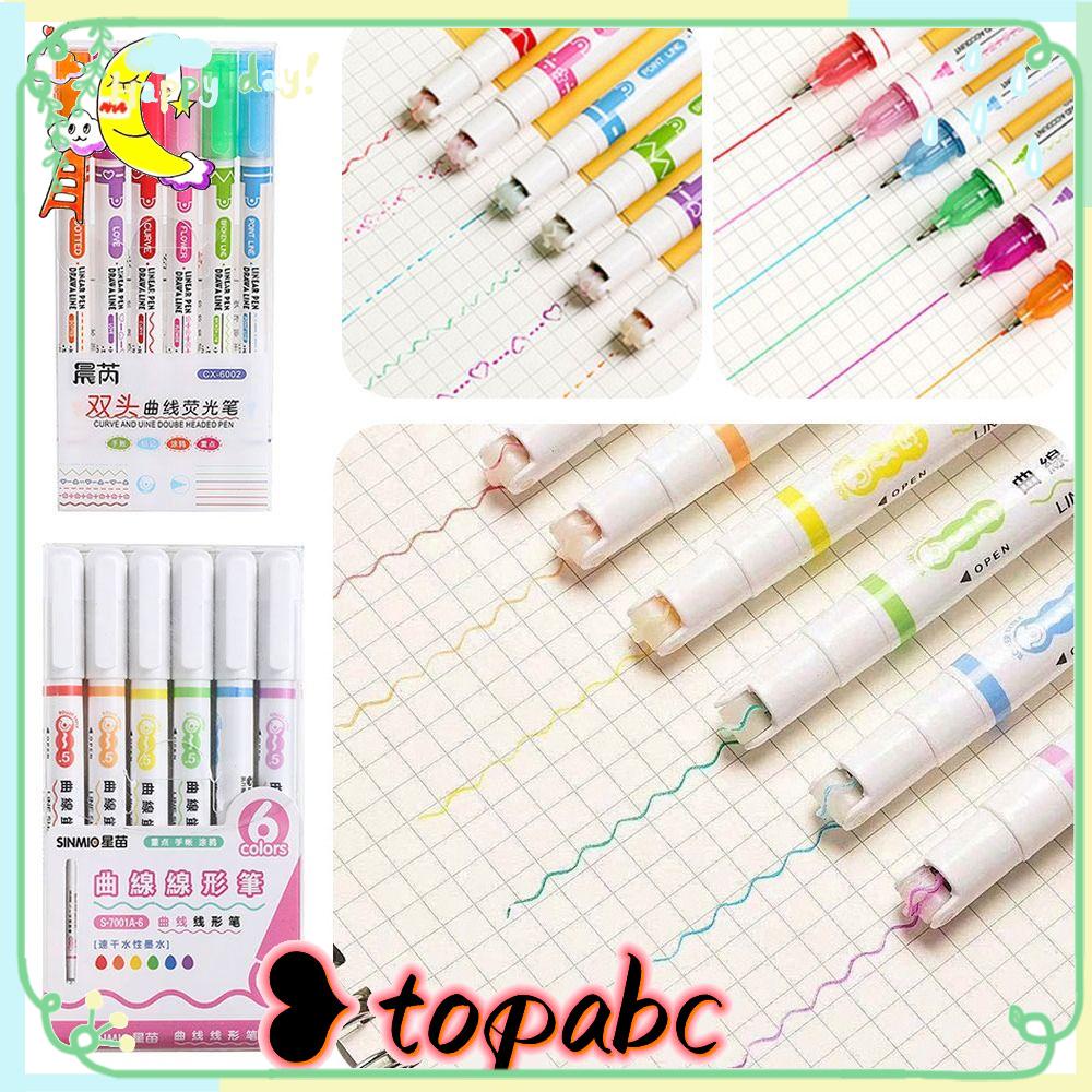 Top 6Pcs Curve Stabilo Pen Lekukan Seni Alat Tulis Grafiti Curve Line Bunga-Berbentuk Penanda Kepala Ganda Bentuk Banyak