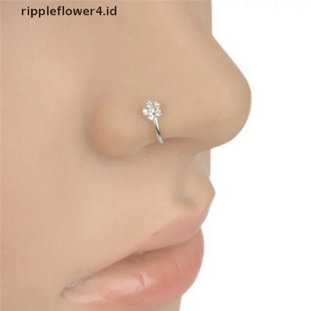 {rippleflower4.id} 1pc Cincin Hidung Bunga Berlian Imitasi Bening Kecil Tipis Pesona Cincin Hidung Perhiasan Fashion~