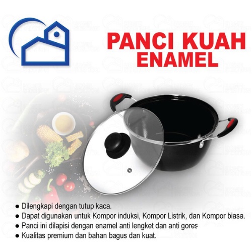 Panci kuah enamel GSF with tutup kaca panci susu saucepan 4022