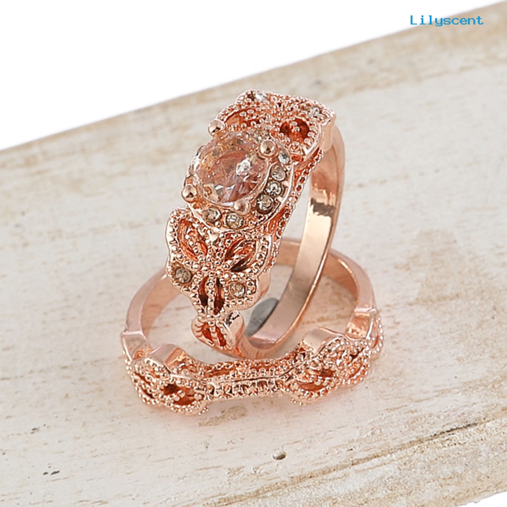 [LS]2Pcs Cincin Tunangan Cincin Pasangan Berlian Imitasi Indah Elegan Yang Indah Untuk Anniversary