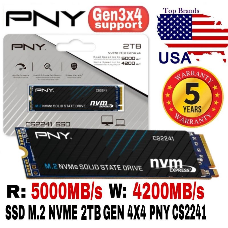 PNY SSD NVME 2TB CS2241 PCIE Gen 4x4 3x4 M.2 2280 HIGH SPEED