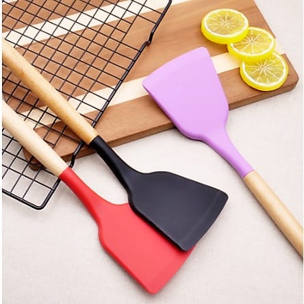 KING[SMW] Spatula Silicone Gagang Kayu / Spatula Silikon Tahan Panas / Wooden Spatula / Spatula Masak Anti Masak