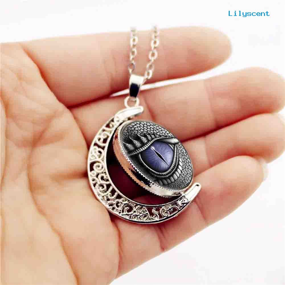 [LS]Unisex Rotatable Dragon Eye Hollow Moon Pendant Rantai Panjang Kalung Perhiasan