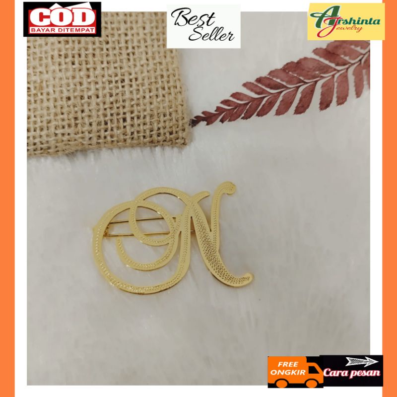 Bros huruf  inisial premium lapis emas mewah TERMURAH