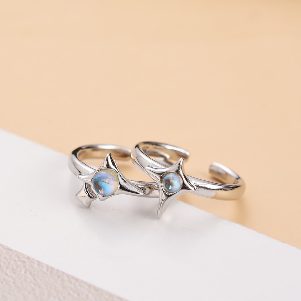 Geometris Moonstone Couple Rings Fashion Perhiasan Bintang Tidak Teratur Jari Cincin Adjustable Terbuka Alami Batu Opal Pesta Rings Elegan Indah Hadiah Pria Wanita