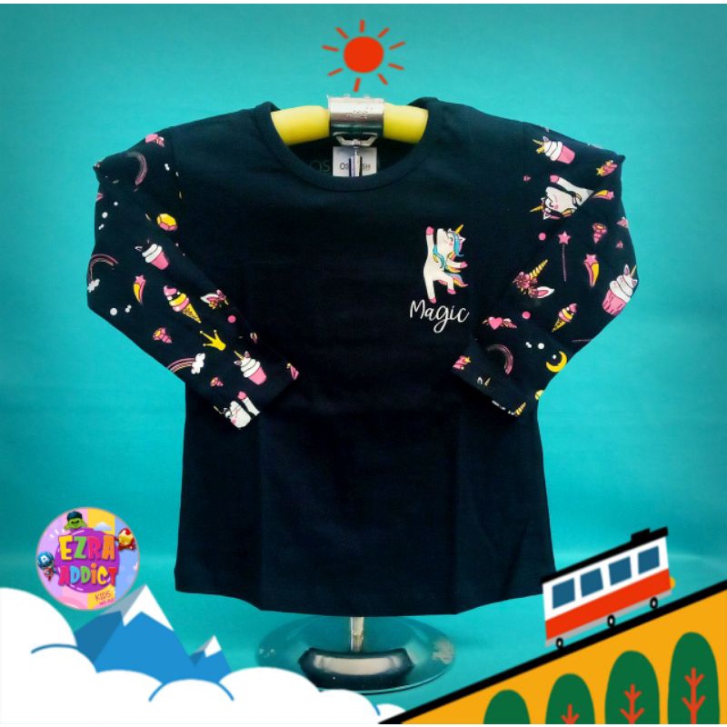 TERMURAH - Umur 4 5 6 7 8 9 10 11 12 13 tahun - Oshkosh Longsleves Tshirt Girls - Unicorn Navy - Bah