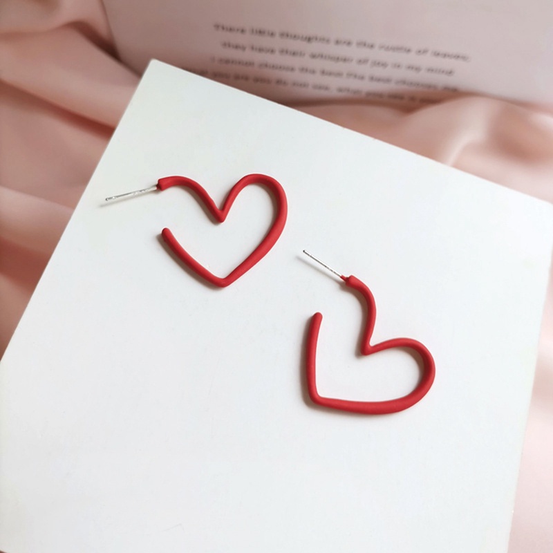 Daily Red Hearts Girls Hoop Earrings Love Anting Bohemian Lucu