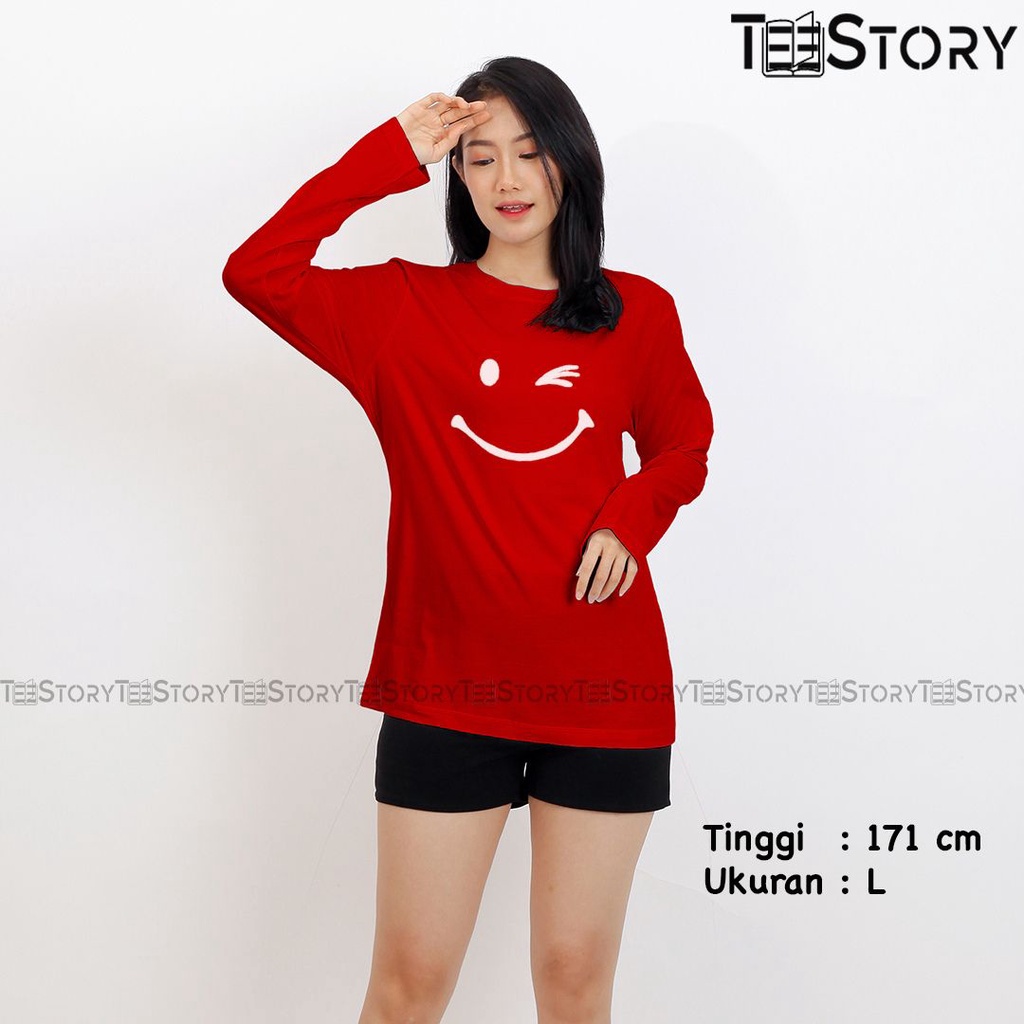 TEE STATION KAOS LENGAN PANJANG EMO SMILE LUCU T-SHIRT FASHION WANITA CEWEK KATUN PREMIUM DISTRO JUM