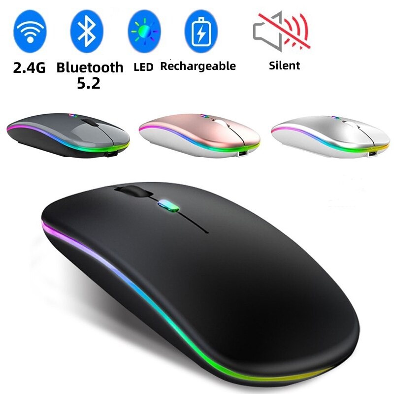 Mouse Wireless RGB Lights Optical USB Mouse Bluetooth Rechargeable Slim Design Silent Click RGB LED Mouse