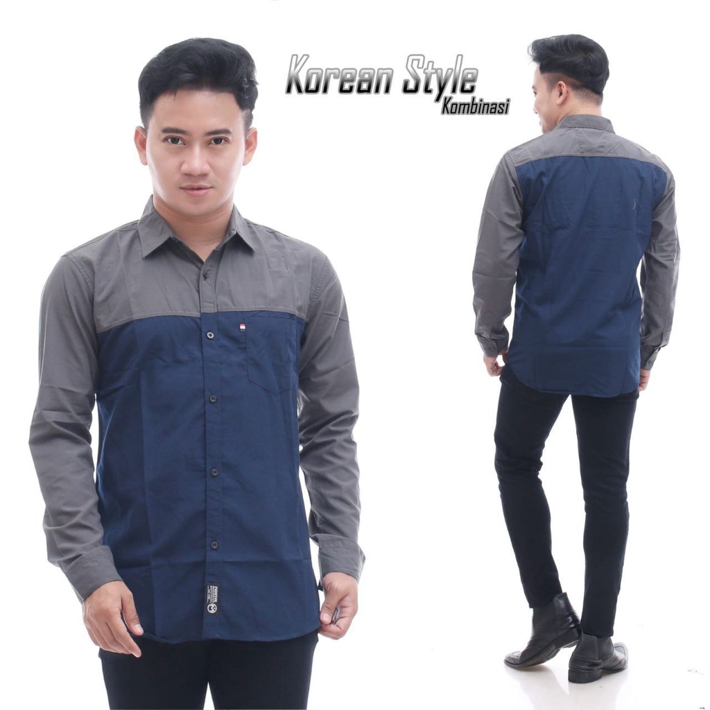 Kemeja Panjang / Kemaja Polos Kombinasi / Kemeja Slimfit / Kemeja Lengan Panjang / Kemeja Formal Navy / Kemeja korean style