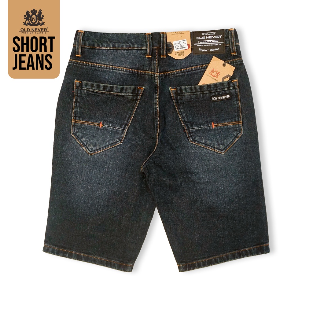 Old Never - Celana Jeans Pendek Sobek Dark Blue 101