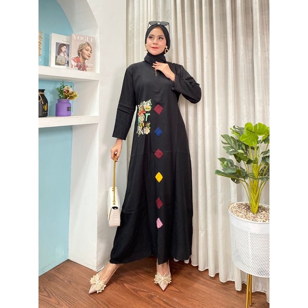 DASTER ANDIN ARAB GAMIS MIDI DRES TANIA || RAYON SUPER GRADE A ORI || MODEL RESLETING DEPAN BUSUI &amp; BUMIL LD 110