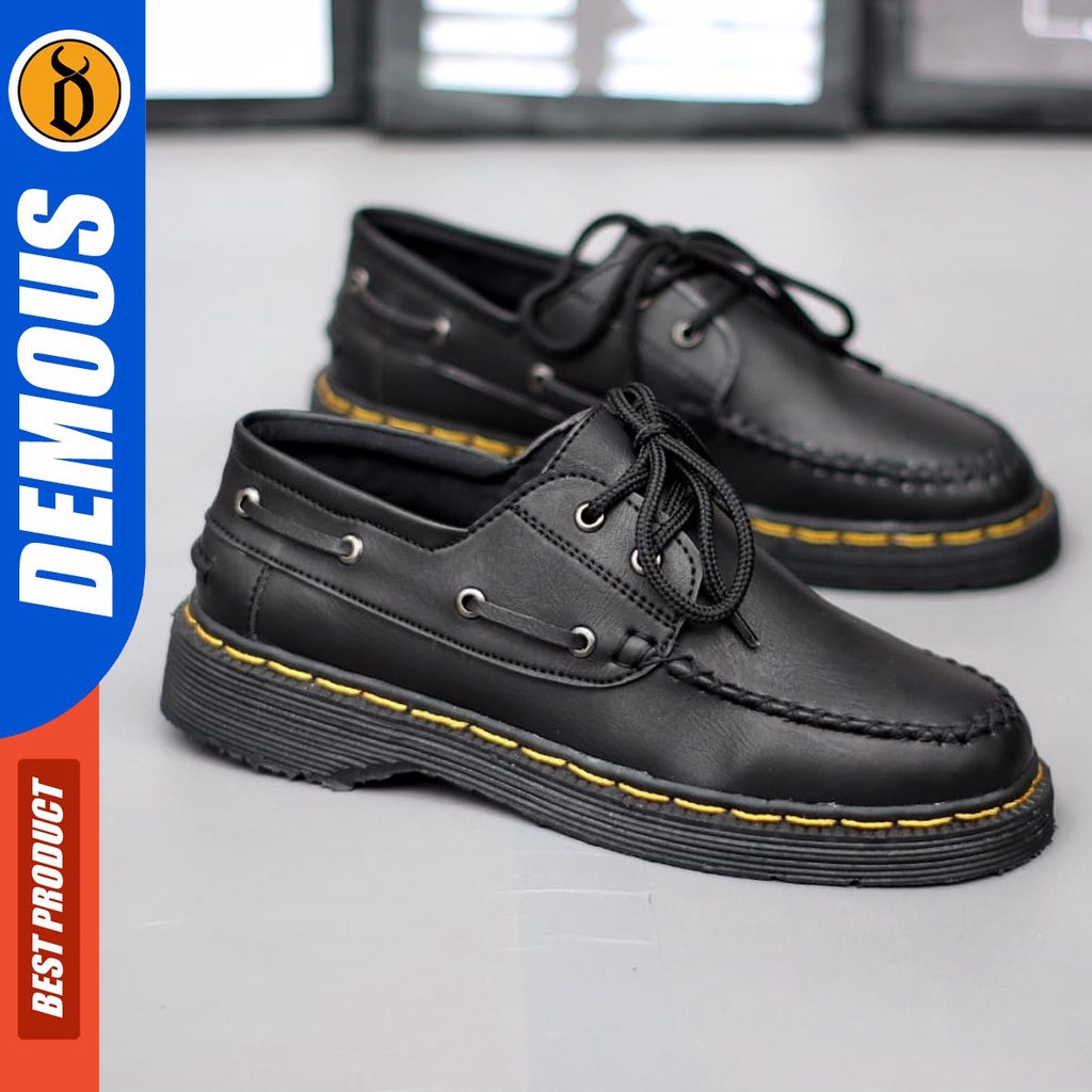 DEMOUS Vegit - Sepatu Loafers Docmart Formal Pantofel Kerja Pria Hitam