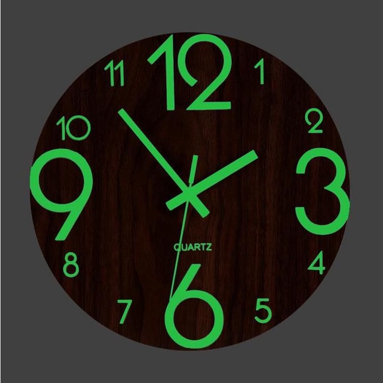 TaffHOME Jam Dinding Bulat Quartz Luminous Glow in The Dark 30CM MDB3 - Wooden