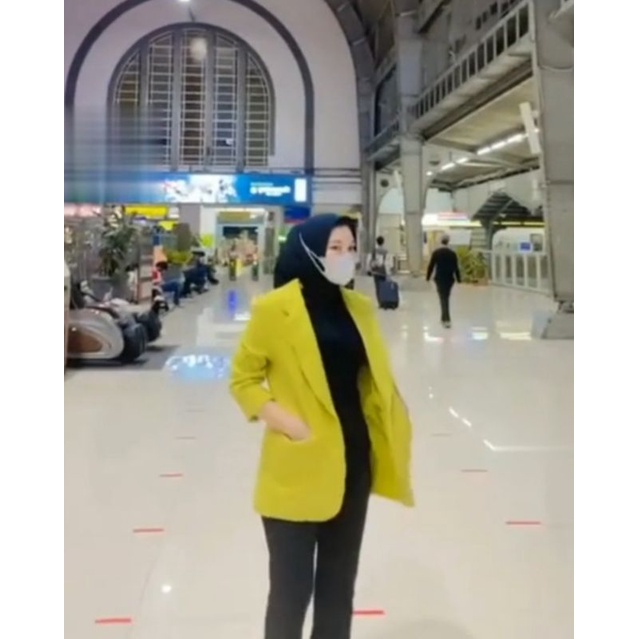 Blazer wanita skuba hijau lime,fanta / blazer besic atasan wanita skuba termurah/blazer atasawanita koraea