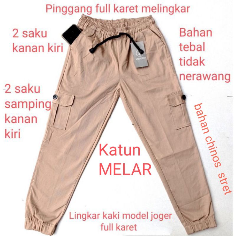 Cargo Pant Wanita Celana Joger Standar Jumbo Bahan Combet  Chinos  Stret  Melar Jogger Pinggang Karet Buat Kuliah Kerja Kantor