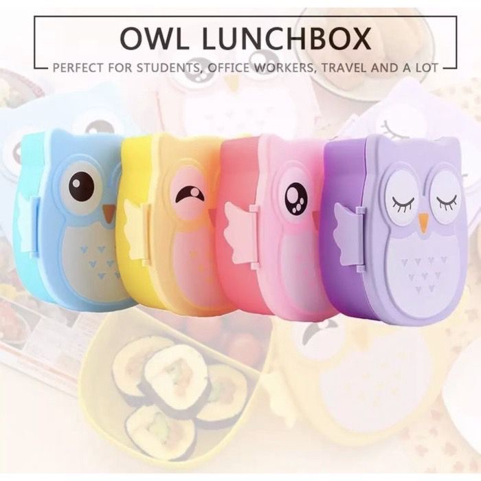 TEMPAT MAKAN LUCU GAMBAR OWL LUNCH BOX BURUNG HANTU LUCU DENGAN SENDOK TEMPAT MAKAN SEKAT 2