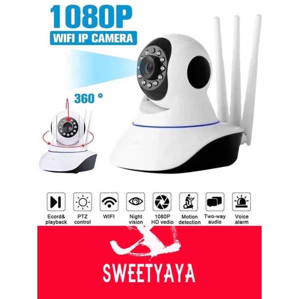 Camera CCTV IP Cam Wifi 3 Antena FREE SD CARD 1080p HD IP Camera Wireless 360° View Night Vision Infrared